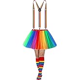Sintege 3 Pcs Women's Tutu Costume, 5 Layered Tulle Tutu Skirt Y Back Adjustable Elastic Straps Striped Socks