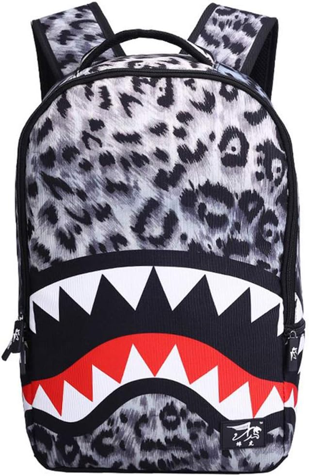 iMaySon 3D Skull Shark Leopard Face Print Backpack Teenager Schoolbag for Teens Boys (Grey-Shark)