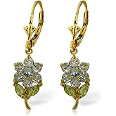 14k Yellow Gold Flower Earrings with Aquamarines and Peridots