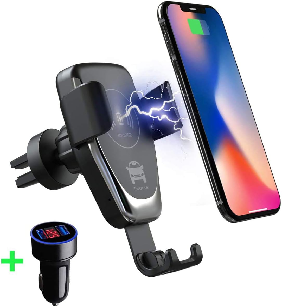 HFAN Wireless Car Charger Mount, 10W Auto Clamping Fast Charging Qi Car Phone Holder Car Vent Mount Gravity Sensor for iPhone11 pro/Xs/Xs Max/XR/X/ 8/8 Plus,for Galaxy S10 /S10+/S9 /S9+/S8 /S8+ etc