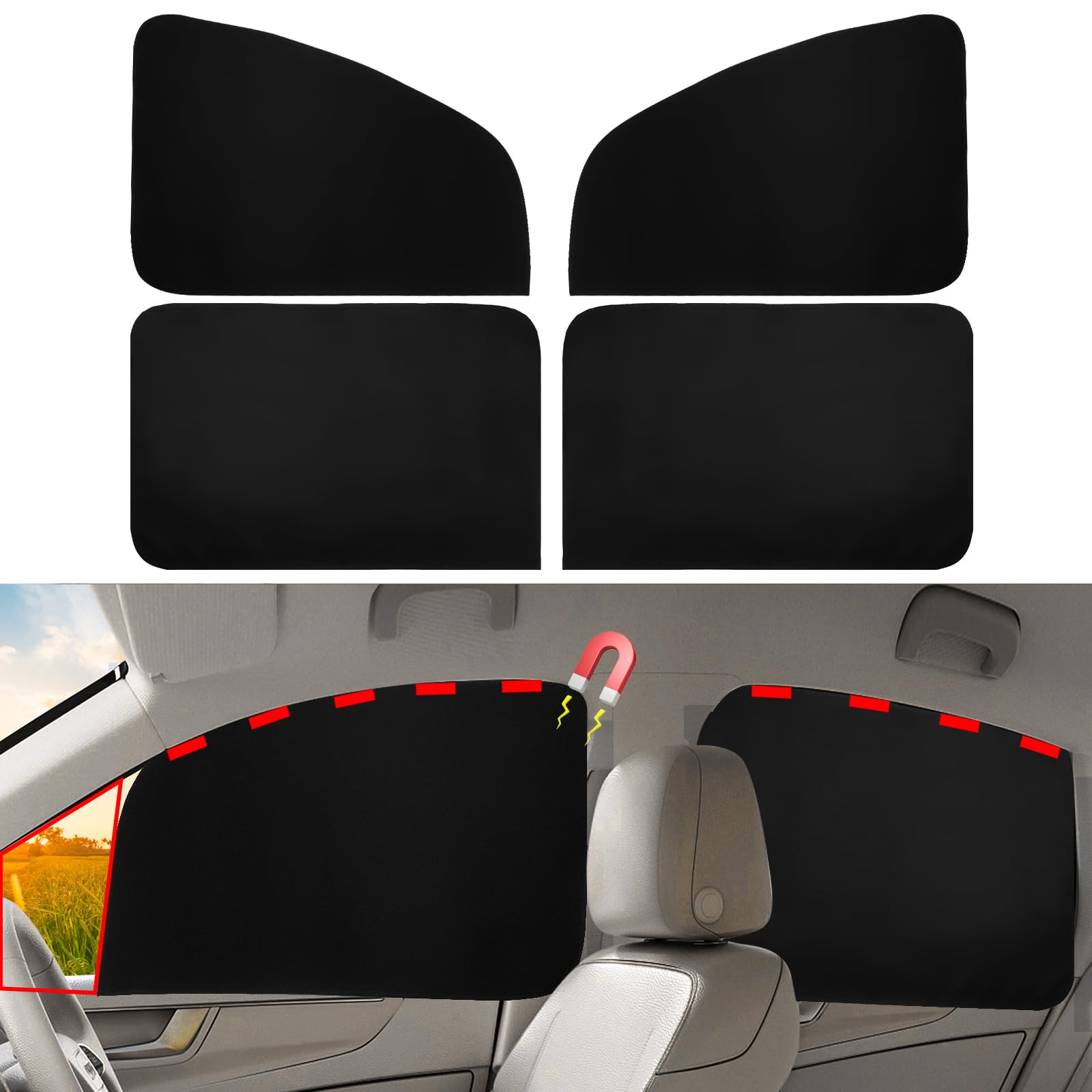 Photo 1 of Ovege Car Window Shades Magnetic - Side Window Sun Shade Car Curtain Suedette UV Protection Privacy Baby Suction Magnetic ?Front&Back 4pcs