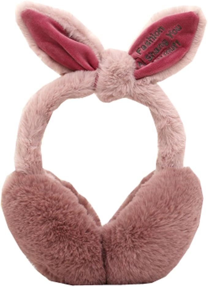 Women Winter Cute Rabbit Ears Earmuffs Foldable Warm Fleece Earmuffs