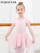PLIKSUVER Girls Ballet Dress Leotard with Chiffon Skirt Pink Black 5 Sizes view 2