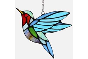 Kleeglee Birds Stained Glass Window Hangings, Handmade Suncatcher Hummingbirds Stained Glass Window Panels Gift for Brid Lovers/Window Decor