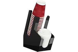 MYITYARD Coffee Station Organizer for Countertop, Acrylic Cup and Lid Dispenser Fit Disposable Paper and Plastic Cups, 2 Compartments Coffee Bar Accessories for Office Breakroom, Home, Kitchen