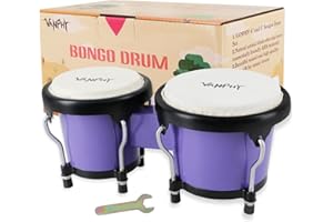 VANPHY Bongo Drum 4'' and 5'' Set for Kids Adults Beginners Percussion Bongos Drum With Tuning Wrench (Deep Purple)