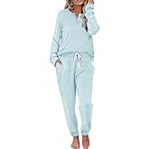 Aamikast Women's Pajama Sets 2 Piece Sleepwear Lounge Set Long Sleeve Top & Matching Joggers for Fall & Cold Nights