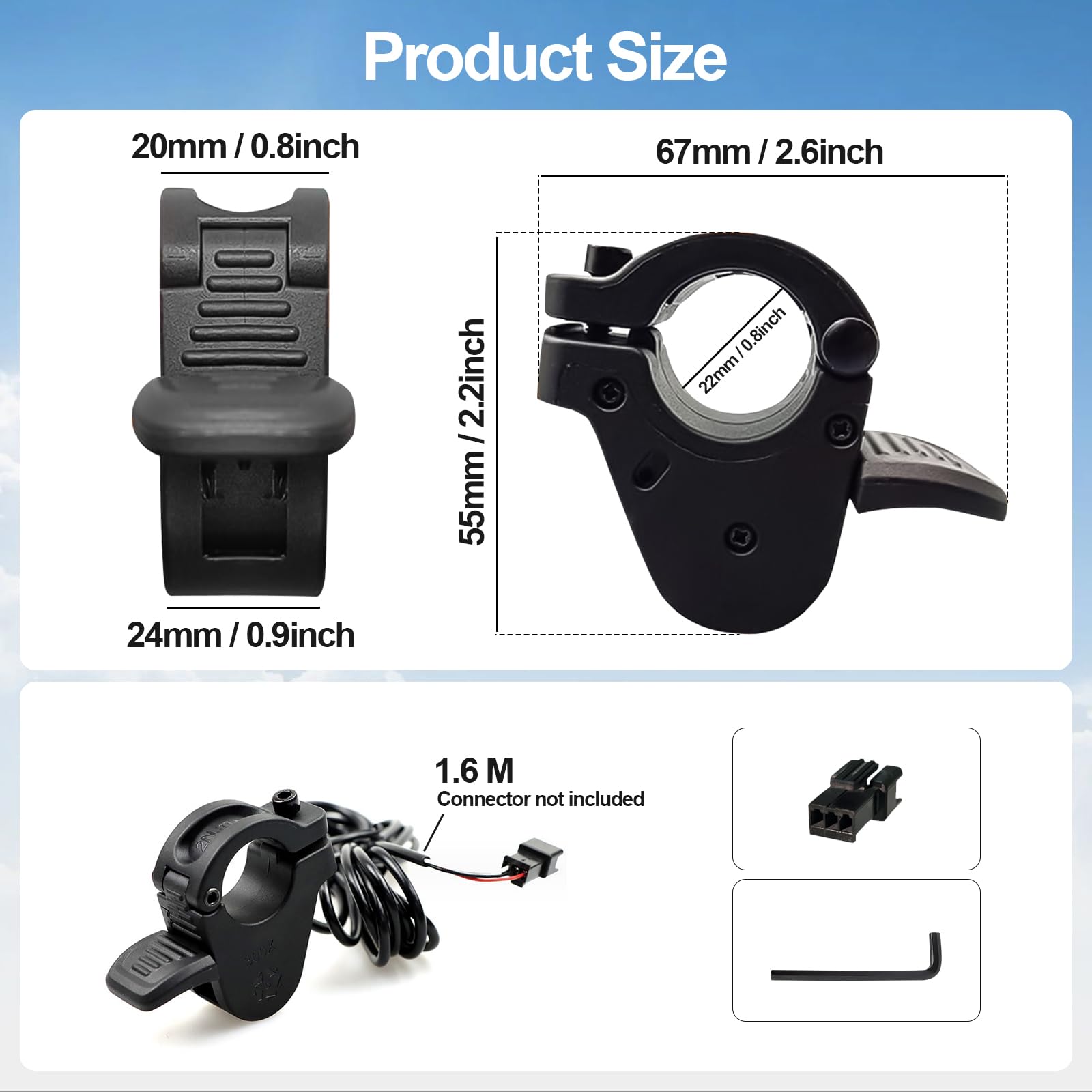 Electric Throttle 300X Thumb Throttle for 7/8inch 22mm Left and Right Handlebars 12v 24v 36v 48v 60v 72v Electric E-Bikes (SM Plug)