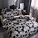 ZHH Skull Bedding Set Black and White Floral Skull Skeleton Microfiber Full Size Duvet Cover Set 3 Piece (Queen)
