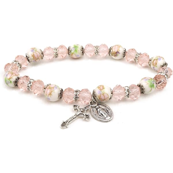 Amazon.com: Blue Ceramic Stretch Rosary Bracelet With Miraculous