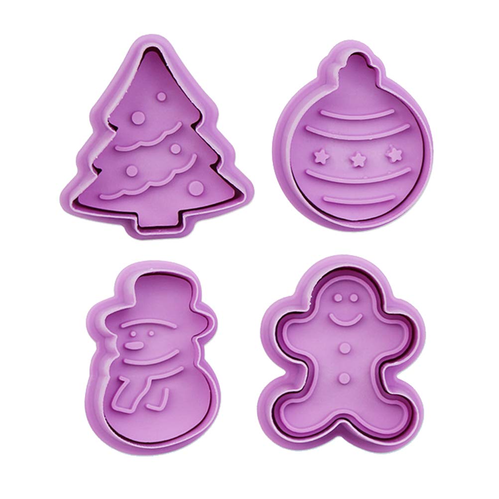 Macabolo 4 Pack Christmas Cookie Baking Mould Cookie Stamp 3D Cookie Plunger Cutter Biscuit Cutter DIY Baking Mould Cookie Cutter Kitchen Tools