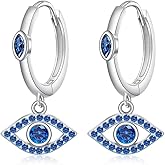 Evil Eye Earrings for Women Sterling Silver Blue Greek Evil Eye Hoop Earrings Dangle Drop Protection Leverback Amulet Turkish Jewelry Gifts