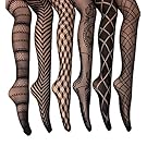 Frenchic Fishnet Lace Stocking Tights Extended Sizes (Pack of 6) (S/M), Black
