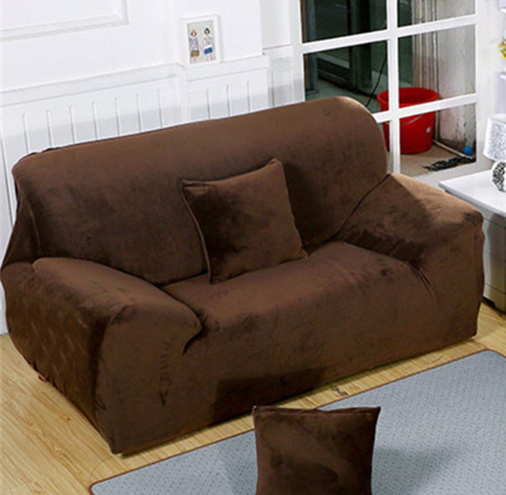 Universal Form Fit, Slip Resistant, Stylish Furniture Shield / Protector for Chair/ loveseat/ Sofa, Super Soft Plush Loveseat Slipcover, Coffee