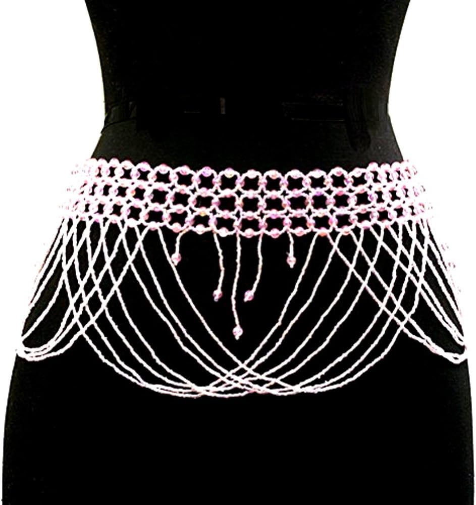 Belly Dancing Beaded Hip Wrap Belt --Pink