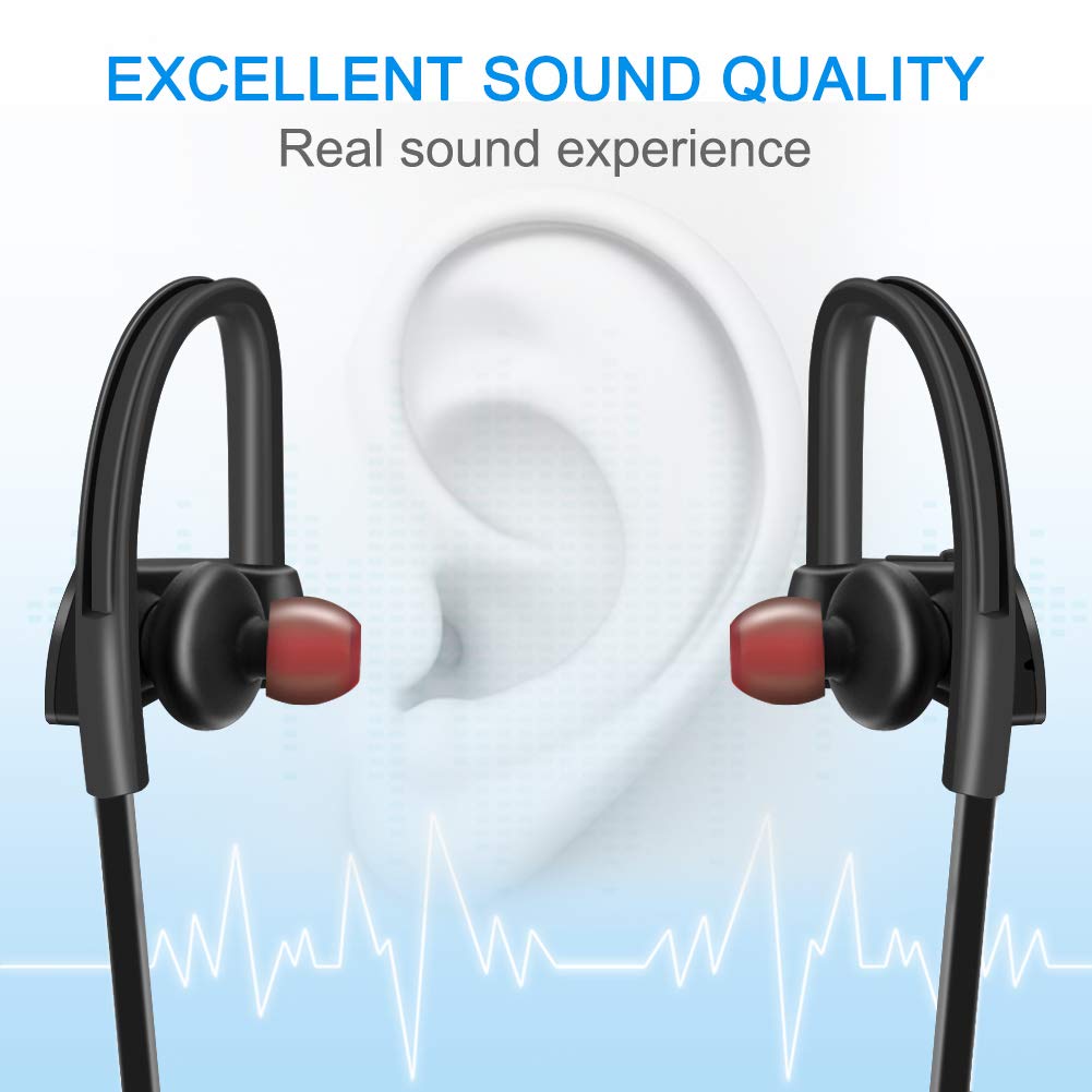 LEVREA Wireless Bluetooth Headphones Waterproof IPX7, Rechargeable HiFi Stereo Earbud Earphones with Mic, Working More Than 6 Hours