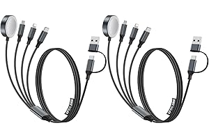 HITFINE Travel Essentials,2 Pack Multi Charging Cable for Apple Watch Charger/iPhone Charger,USB A & Type C Cord for iWatch Series/iPhone 17-11/Samsung S25-S20,Android Phone,airPods,Car[1.2M]-Black+Black