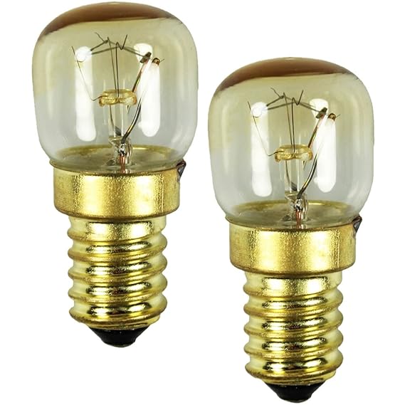 COM-FOUR® 2x Backofen-Lampe bis 300 Grad, klar, Herd-Glühbirne 15W, E14, SES, 230V, EEK=E - [Energieklasse E] (02 Stück - 15W