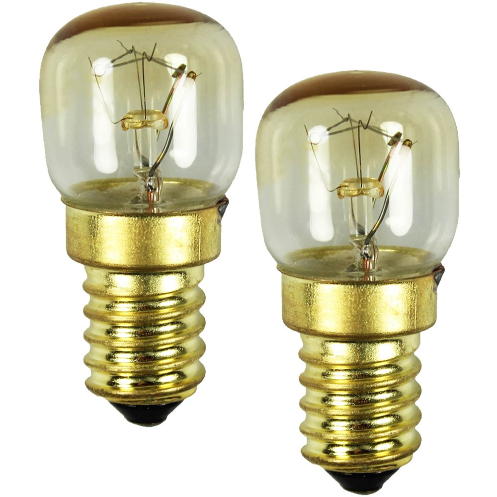 com-four® 2X Oven lamp up to 300° C, Warm White Stove Light Bulb 15W, E14, 230V (02 Pieces - 15W Gold Colored)