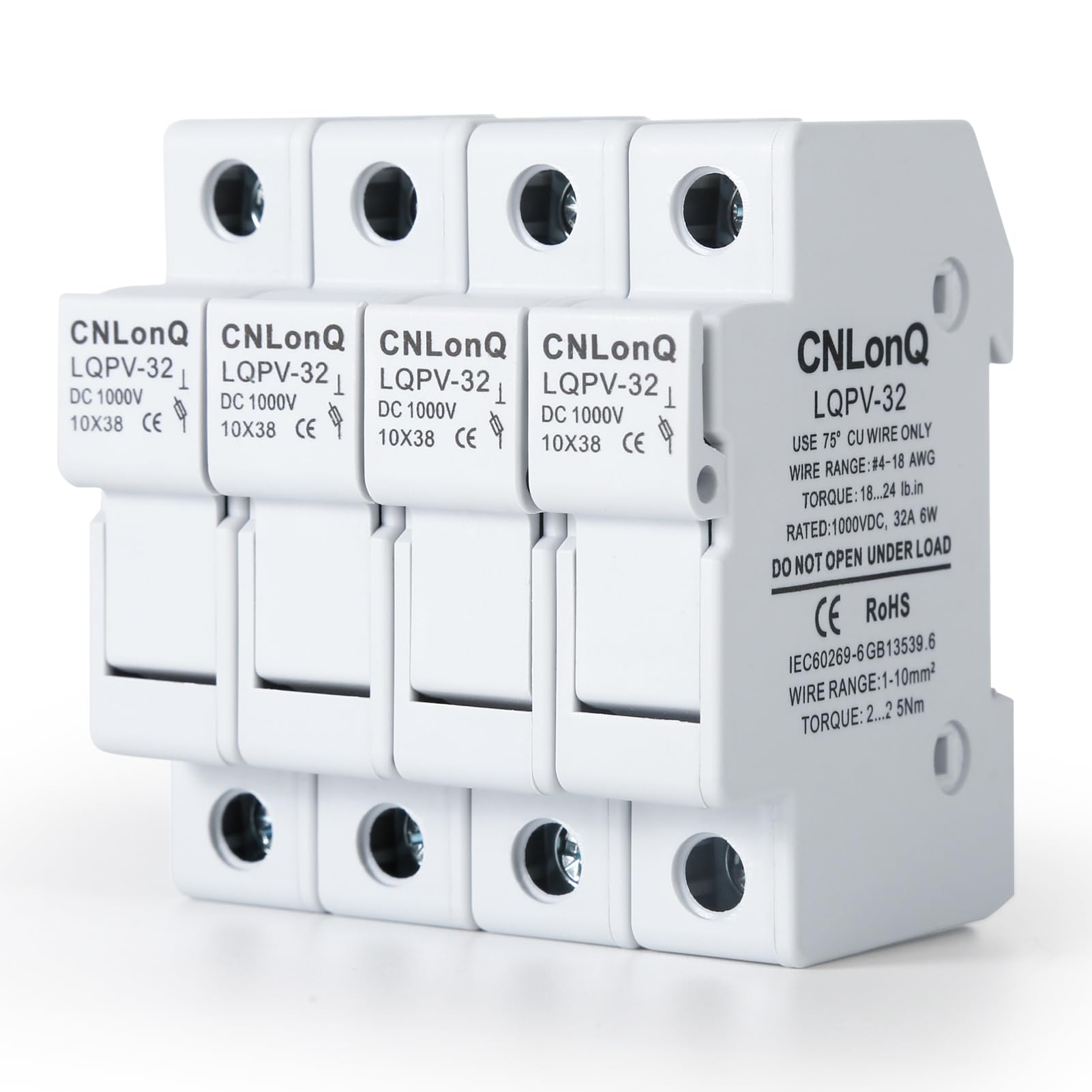 Jadeshay 4Pcs Solar PV Fuse Holder RT18-32X 1P DC1000V Photovoltaic Fuses Holder 10x38mm DIN Rail Mounting Fuse Base without Light