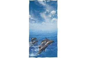 Naanle 3D Marine Dolphins Jumping Out of Sea Print Soft Guest Hand Towels for Bathroom, Hotel, Gym and Spa (16 x 30 Inches)
