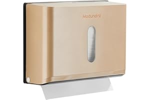 MODUNDRY Paper Towel Dispensers Wall Mount: Multifold Z-Fold Paper Towel Holder, No Drilling Install, Compact Hand Towel Dispenser for Home Bathroom, Restroom, Office, Gold