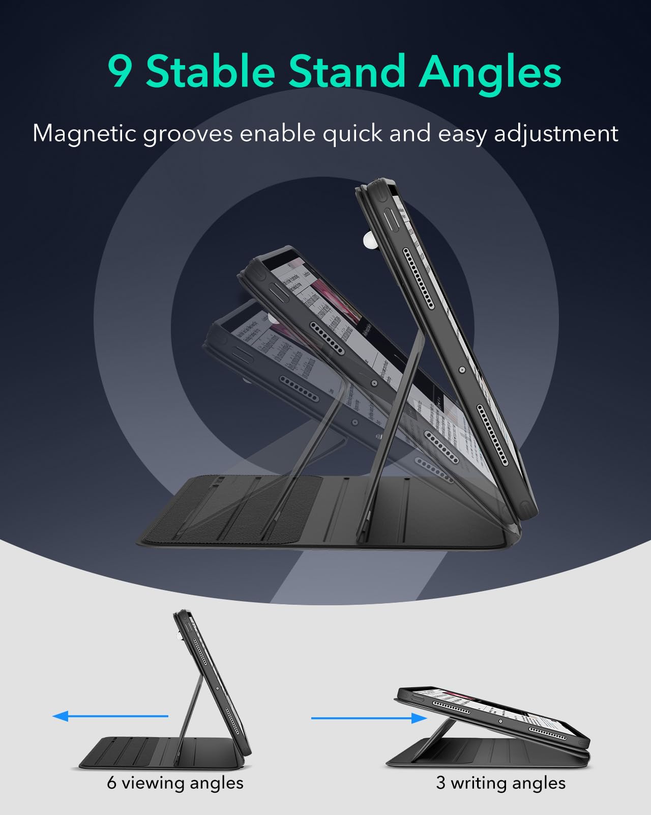 ESR for iPad Pro 11 Inch Case (M4) 2024 5th Gen, Rotating Case with Removable Magnetic Cover, Adjustable Portrait/Landscape Stand with Raised Screen View, 9 Standing Angles, Shift Series, Black
