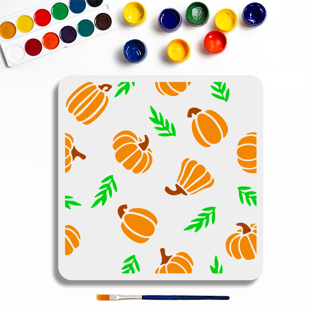 MAYJOYDIY Pumpkins with Leaves Painting Template 30x30cm Reusable Stencil Crop Plant PET Hollowing Drawing Farm Style Templates for Craft on Window Wood Wall Home Decor DIY Canvas