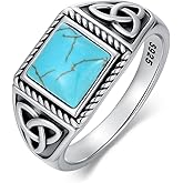 Real Turquoise Rings for Women 925 Sterling Silver Celtic Knot Rings Vintage Turquoise Gemstone Jewelry Gift for Birthday