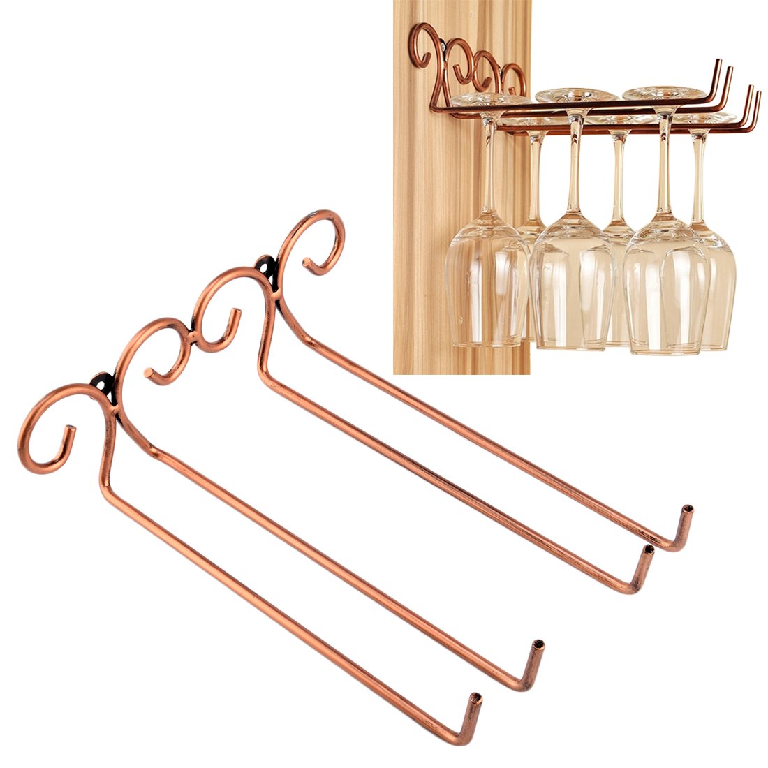 Foxom Stemware Rack Wine Glass Rack Hanger Holder with Screws Pack of 2 Row for Bar Home Cafe - Bronze
