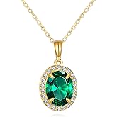 GEHN 14K Solid Gold Birthstone Necklace Gemstone Oval Pendant Necklace Real Gold Jewelry Birthday Gifts for Women