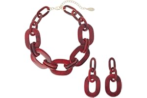 Bocar Acrylic Chunky Statement Necklace for Women Cube Link Chain Collar Necklace and Hoop Earrings Costome Jewelry Set