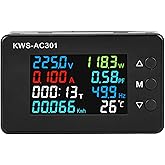 DROK AC Multimeter, 50-300V 0-100A with Open Transformer 110V 220V Voltage Current Power Electric Energy Monitor, Ampmeter Voltmeter LCD Screen for Home-use