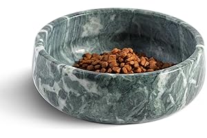 Karibiber Natural Marble Dog Bowl, 5lbs Non-Slip Cat and Dog Food Bowl Dish, Non-Tipping Weighted Puppy Pet Dish, Durable Food and Water Bowls, Easy to Clean, Holds 4 Cups(Indian Green)