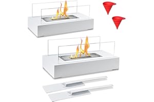 Poofzy 2PCS Table Top Firepit Indoor/Outdoor, Portable Tabletop Fire Pit Small Tabletop Fireplace Rectangle for Home Patio Decor, Backyard Dinner Decorations, White