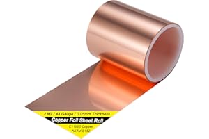 BELLA BAYS Copper Foil Sheet Roll 2Mil/44Gauge(0.05mm) 2in x 5ft Pure Thin Copper Rolll, ASTM B152 C11000 99.9+% Soft Copper Flashing Metal Foil for Crafts,Electrical, House Repair, Decoration, and DIY Projects