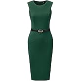 Allegra K Work Dress for Women's Sleeveless Office Round Neck Belted Business Pencil Dresses