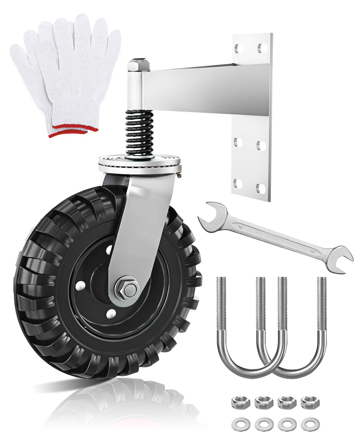 Photo 1 of 8 Inch Gate Wheel, Heavy Duty 600LB Capacity for Metal Tube Gate, Spring-Loaded Gate Caster Wheel with 360° Rotation, Easy Install with Screws & Wrench 1 Pack Black