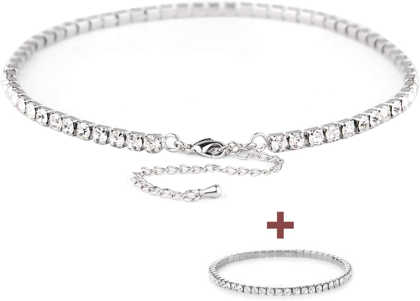My Lady 3 Rows Adjustable White Rhinestone Choker Necklace for Women