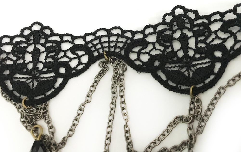 3GARDEN COS Gothic Lolita Bow Bells Velvet Ribbon Lace Necklace Choker: Jewelry