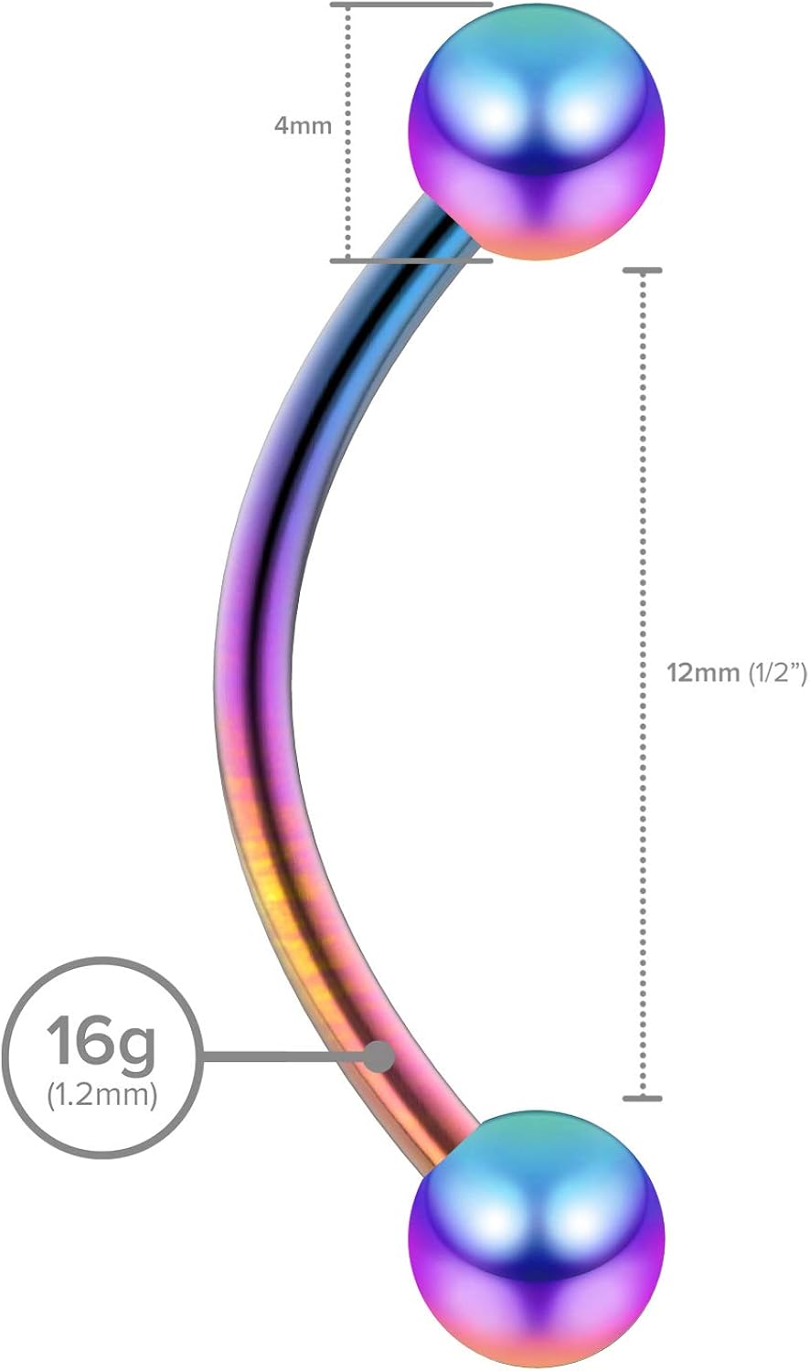 2pc 1.2mm 16g Rainbow Surgical Steel Banana J-Curve Barbell 4mm Ball Eyebrow Navel Bar Banana Bar Lip Tragus Ring Piercing Jewellery - Image 3