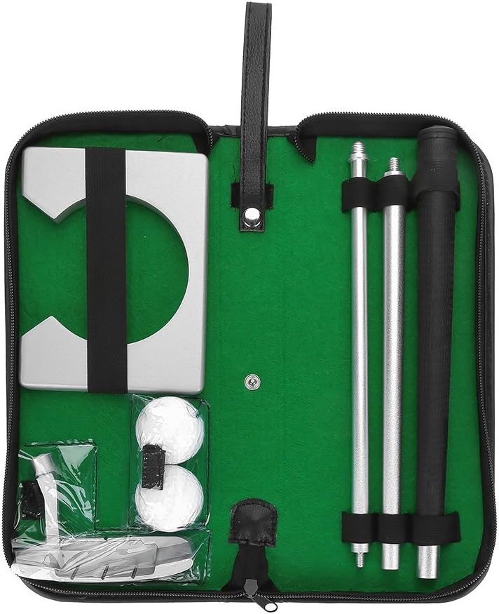Putting Kit, Putting Practice Cup Set including Club, Balls, Goal Rack, Carry Bag Leisure Sport, black, green