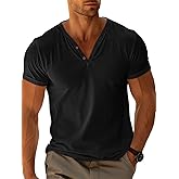 Runcati Mens Casual T Shirts Short Sleeve V Neck Linen Henley Shirt Button Basic Fashion Summer Beach Tee Tops