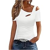 Floerns Women's Asymmetrical Neck Cut Out Tops Short Sleeve Trendy Going Out T Shirt