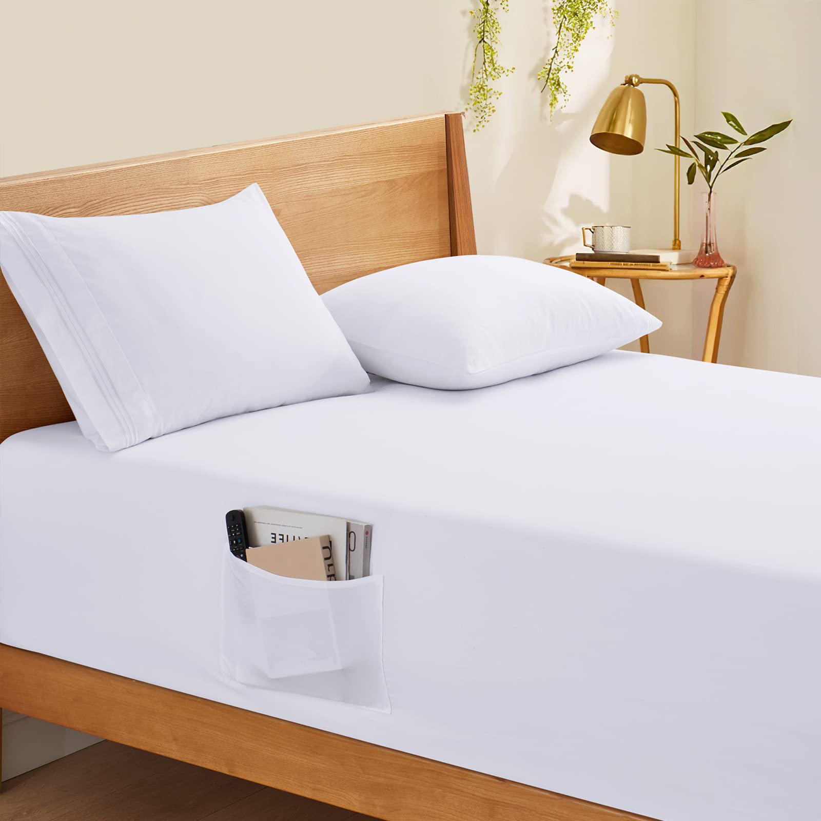 Photo 1 of Horbaunal Extra Deep Pocket King Fitted Sheet Only - Fits Up to 24 Inch Mattress - Luxury 1800 Thread Count - Microfiber White Fitted Bed Sheet King Size