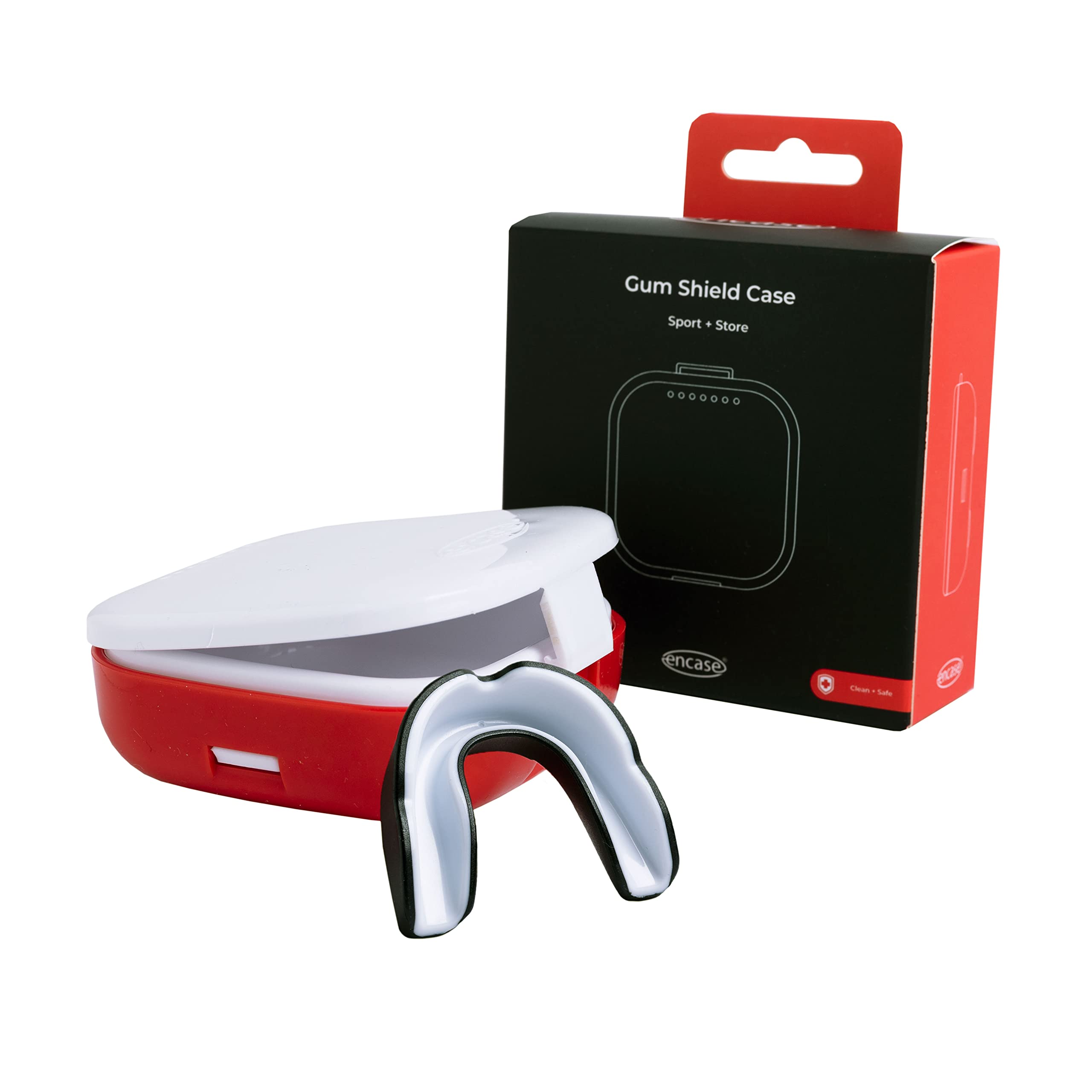 Encase Sport Mouth Guard Case with Immersion Bath – Dentist Approved Hygienic Gum Shield Case for Clean & Safe Storage – Mouthguard Case for Rugby, Boxing, Hockey, Martial Arts & Contact Sports (Red)