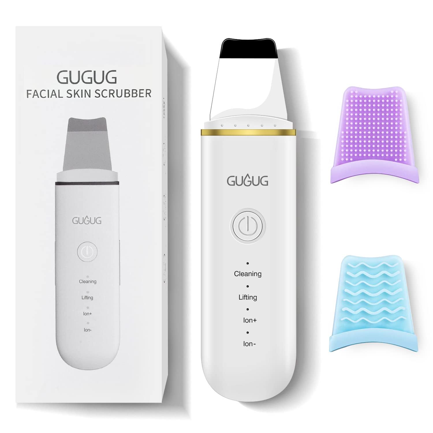 GUGUG Facial Skin Scrubber, Ultrasonic Skin Spatula Face Blackhead Remover Scraper with Four Modes for Deep Cleansing, Portable and Rechargeable Pore Scrubber Include 2 Silicone Covers