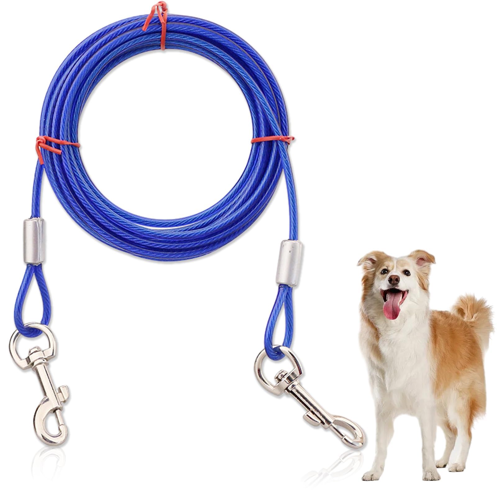 Dog Lace Cable, Heavy Duty Dog Tie-Out Cable, Chewing Resistant, With 360° Swivel Lockable Hook Dogs Lace Cables for Outdoor Use (3m, Blue)