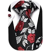 Enlision Ties for Men Floral Tie Handkerchief Cufflinks Set Formal Flower Classic Mens Necktie & Pocket Square Wedding