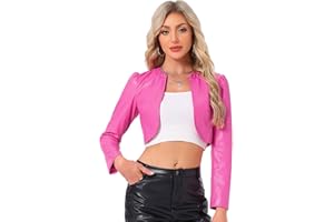 Allegra K PU Bolero Shrug for Women's Open Front Leather Cropped Jacket Long Sleeve Cardigan